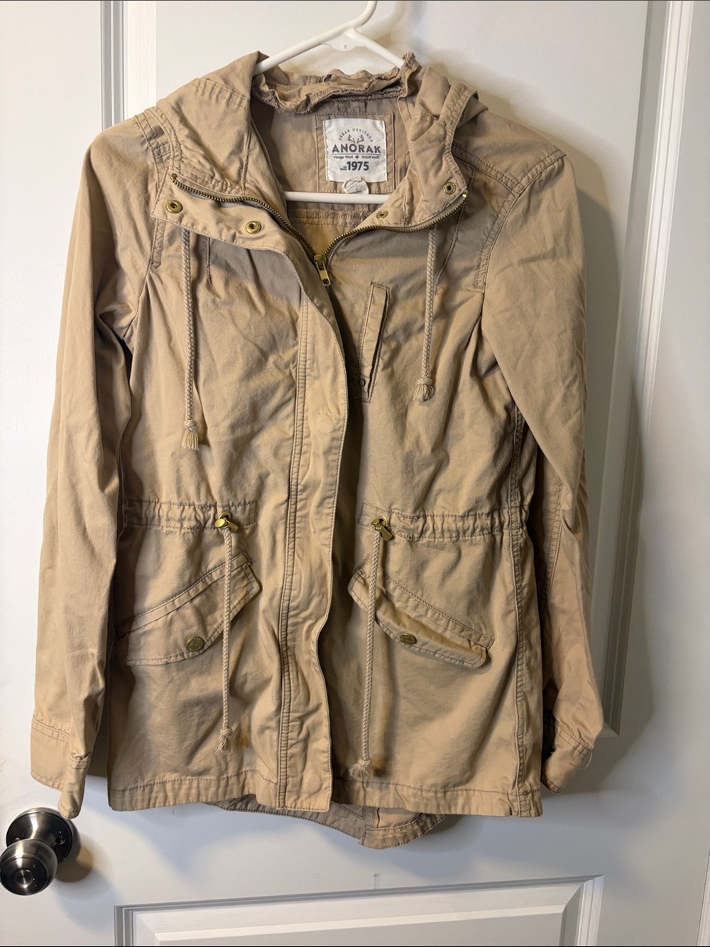 ANORAK Light Beige Hooded Utility Jacket with Drawstring Waist